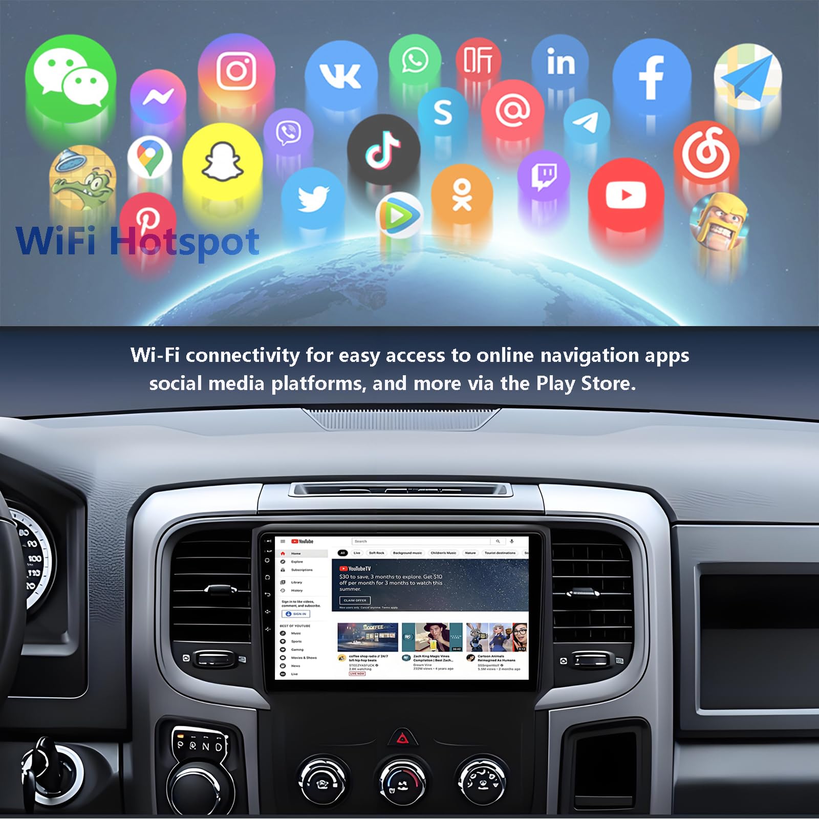 For Dodge Ram 1500 Radio Upgrade 2013-2019: Android 14 Car Stereo Replacement With Wireless Carplay Android Auto - 9 Inch Touchs